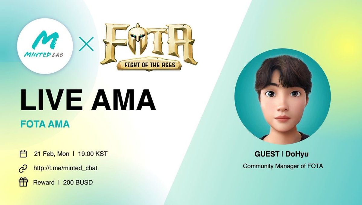 Minted_labs's tweet photo. 🎉We are happy to inform that #AMA with @fightoftheages will be held at 19:00 UTC+9 21st February🚀
Details for the AMA is below👇

To participate 👉 https://t.co/6gQfGVzVhg

⏰ 21 FEB | MON | 19:00 UTC+9
🎁 200 BUSD
🔗 https://t.co/m4jLNR5Zdo

#Minterest #MintedLab #AMA https://t.co/dwMQh7f6q5