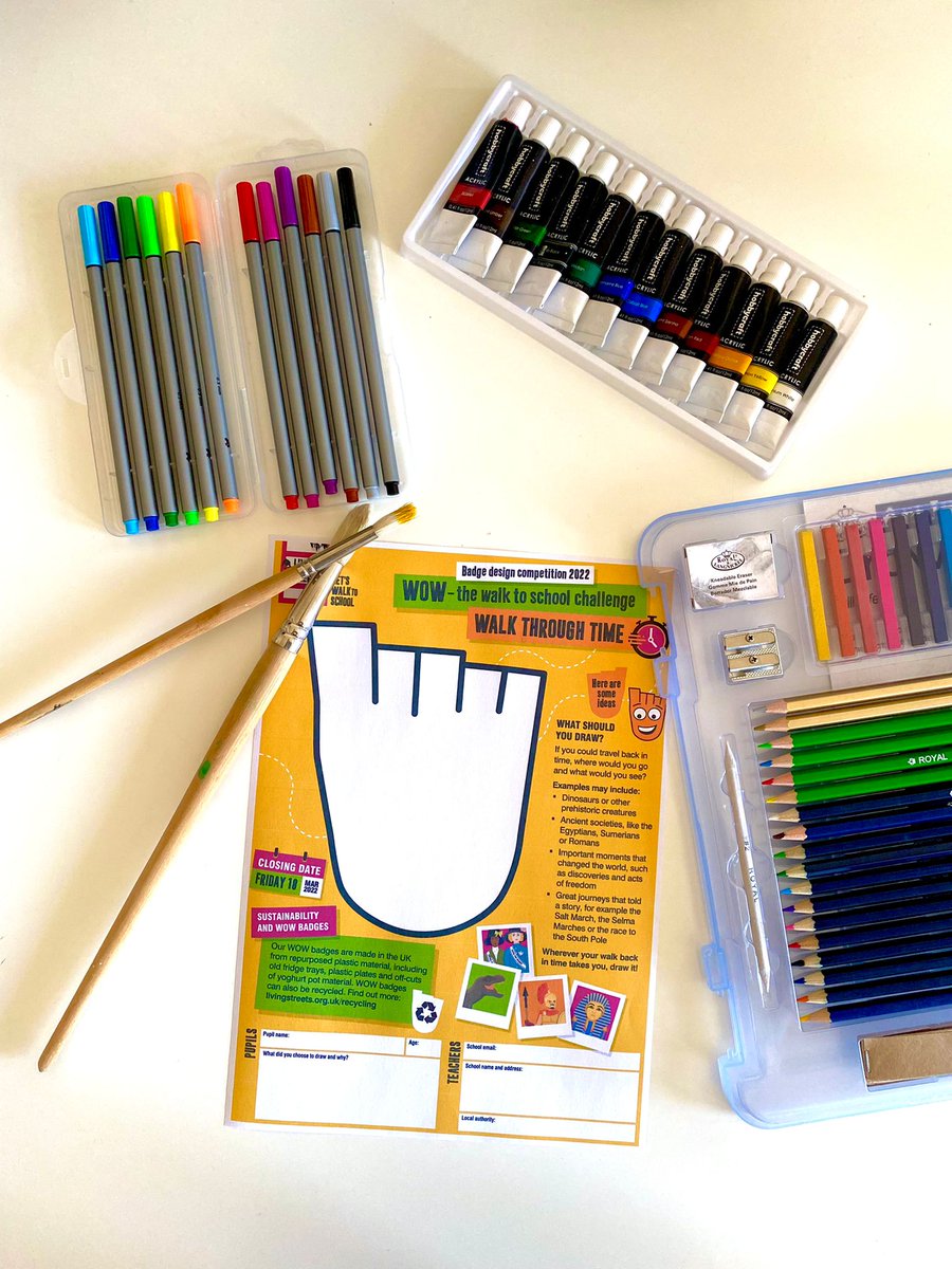 livingstreets's tweet image. 🖌️Sharpen those pencils!🎨
This year's #WOWBadgeDesignCompetition takes us on a special #WalkThroughTime 🕰️. 

Winning schools will receive free WOW resources and their designs will feature on next year's WOW badges.
To enter 👉livingstreets.org.uk/badgecompetiti…

#WalkToSchool