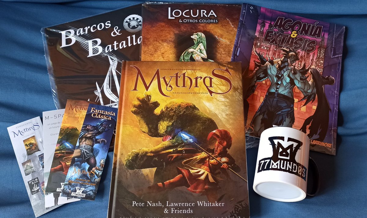 Siguen llegando los premios del <a href="/MLudicos/">Maratón Solidario de Canales Lúdicos.</a> 
Fantastico pack de <a href="/Ed77Mundos/">77Mundos</a>. Será una tonteria mia, pero que incluyera una taza me hizo mucha ilusión.