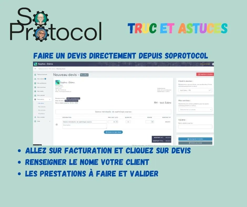 soprotocol's tweet photo. Bonjour,
Retrouvez dans la rubrique Trucs et Astuces
besoin d'un devis? vous pouvez le faire directement depuis Soprotocol
Venez découvrir le tuto https://t.co/5Zsc5E86qT
et bien sur le site https://t.co/xUYWYLioij
Bien à vous, l’équipe SoProtocol https://t.co/IUlpnoQ9Xf