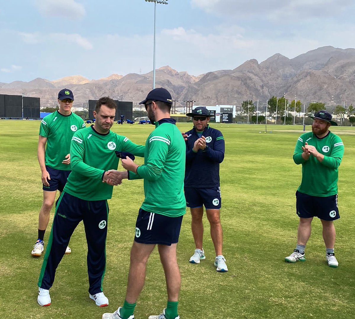 cricketireland's tweet photo. 👏👏👏 100 caps across all formats for Andy McBrine.
#Andy100 #BackingGreen ☘️👍 https://t.co/zjWS8W0yrW
