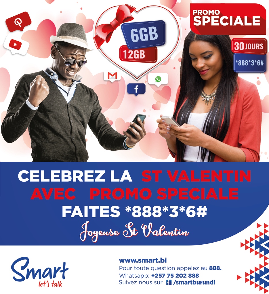 SmartBurundi1's tweet photo. Smart Burundi vous souhaite joyeuse St Valentin.
#Smartburundi
#Burundi https://t.co/m9DWQG6CTT