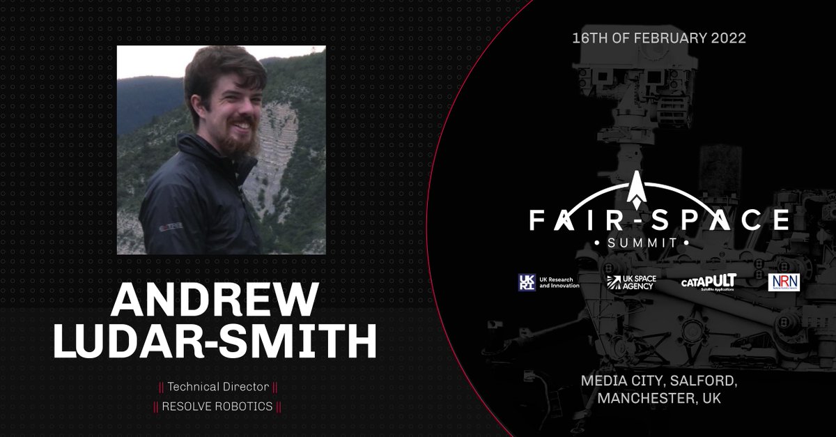 FAIR-SPACE Robotics Summit   | 1 DAY TO GO  | 16th February 2022 
ow.ly/9eVa50HSB6f

Andrew Ludar-Smith is the Founder and Technical Director of Resolve Robotics.

 <a href="/spacegovuk/">UK Space Agency</a> <a href="/SatAppsCatapult/">Satellite Applications Catapult</a> <a href="/UKRI_News/">UK Research and Innovation</a> <a href="/RoboticNational/">NRN</a> 

#robotics #AI #spacetech