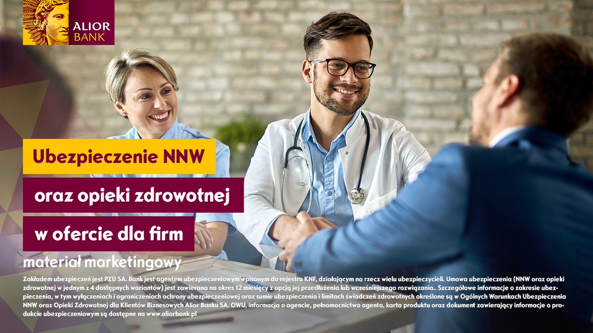AliorBankSA's tweet photo. Otwórz konto firmowe w #AliorBankSA i ubezpiecz w PZU SA siebie, bliskich i pracowników firmy. Zapewnij wszystkim konsultacje lekarskie i badania diagnostyczne w razie choroby lub nieszczęśliwego wypadku.
Sprawdź: https://t.co/tU5qJWQi9t https://t.co/b26ve5ardy