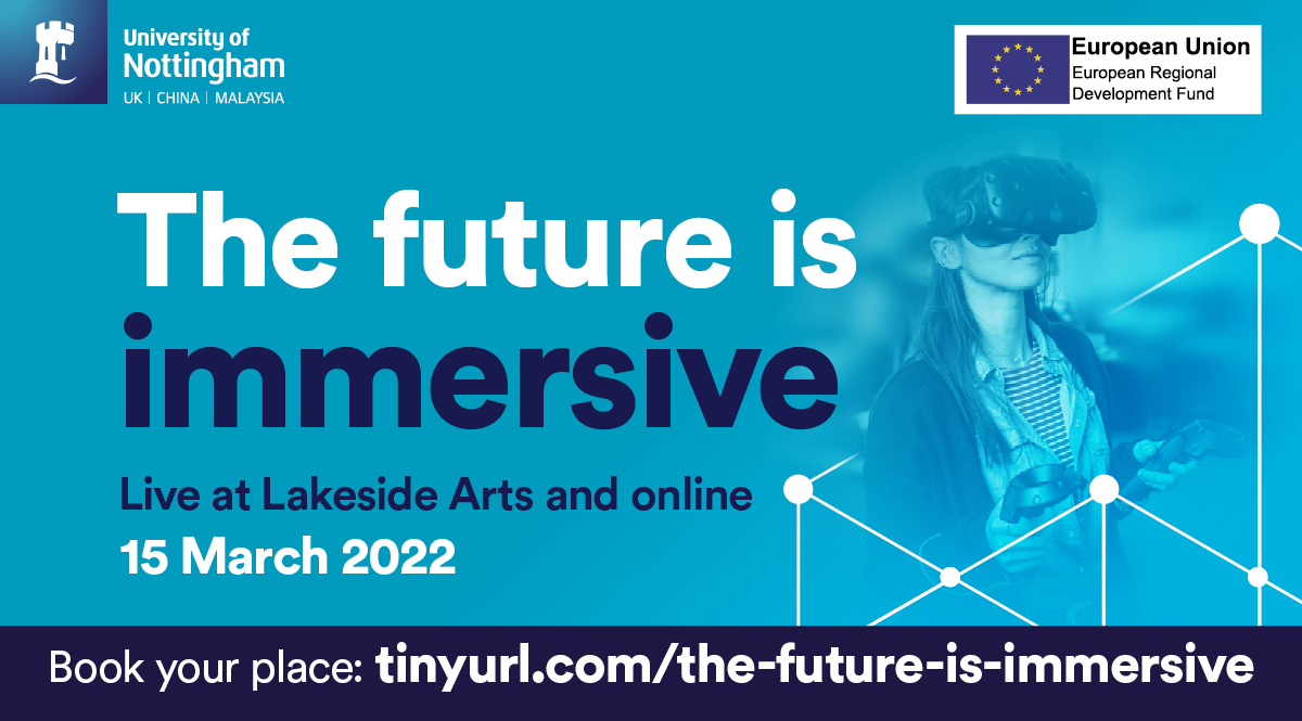 One month to go until 'The Future is Immersive' event. Learn more about 360 degree tours, try before you buy, virtual staff training. To find out more how your business could use these technologies book your place now. nottingham.ac.uk/workingwithbus…