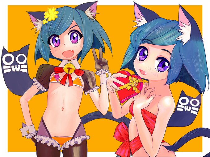 バレンタインなので裸リボンと逆バニーになってくれたちび闇ちゃん #けもみみ #マイクロビキニ #逆バニー #裸リボン #バレンタインデー #ちび闇ちゃん https://t.co/tFBwVfwcNO 