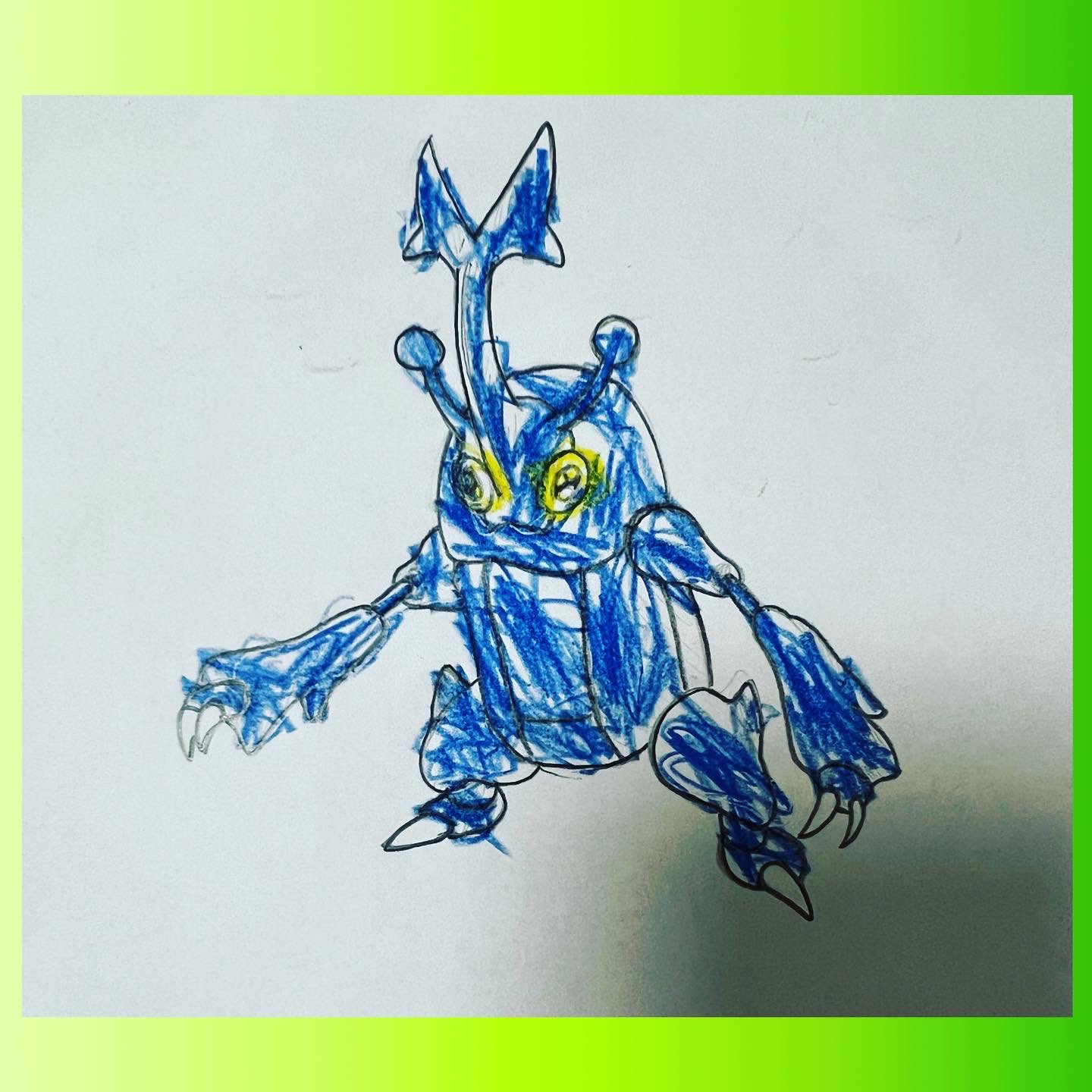 親子で描くポケモン図鑑 ヘラクロス カブトムシみたいな感じだから 子供が好きそう 色塗りで口がなくなっちゃったと 息子 まっ しょうがないよねだそうです ヘラクロスのサナギ見てみたいなー ポケモンイラスト ポケモン好きさんと繋がり
