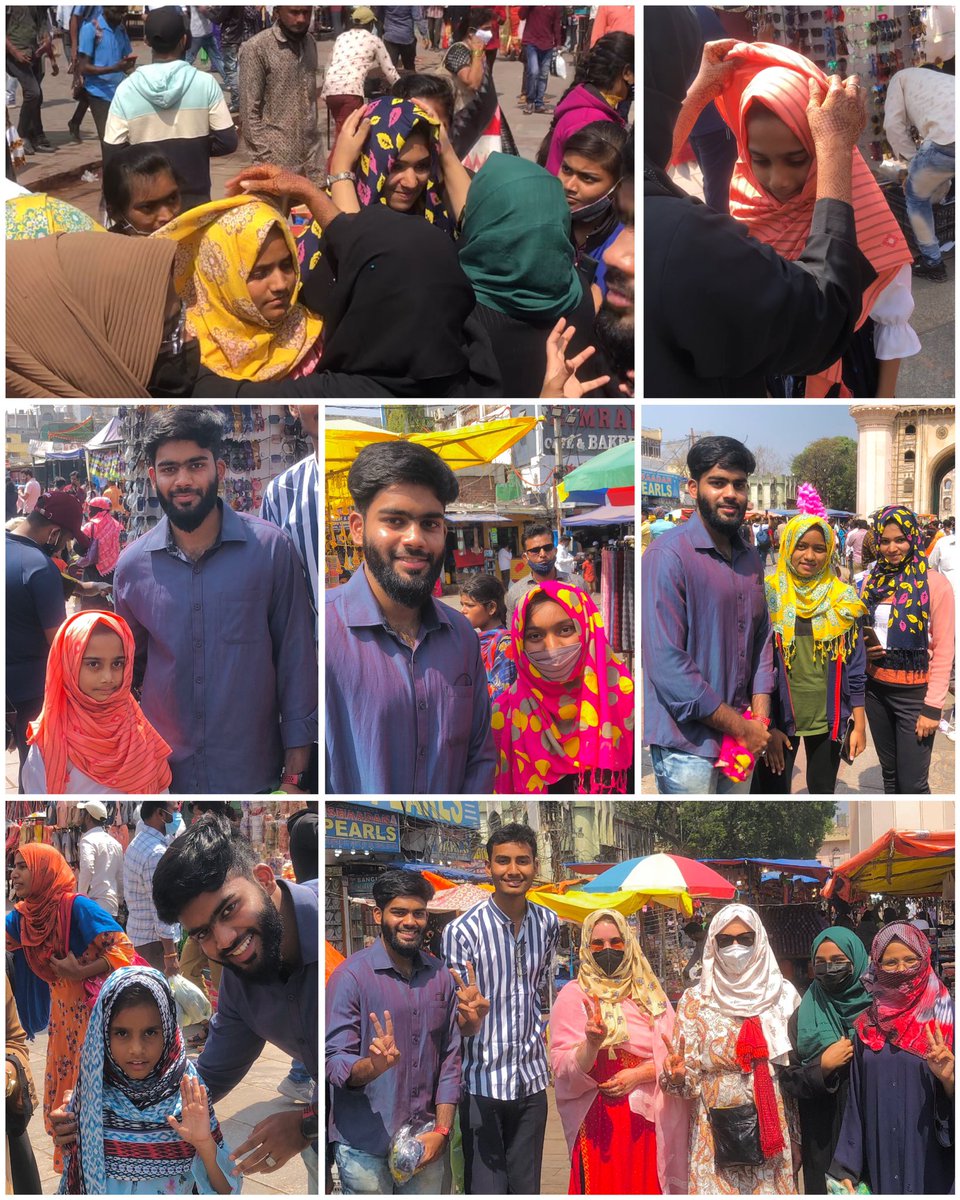 halalsthetic's tweet photo. Alhamdulilah, As I’ve said yesterday that today on 14Feb when the whole world will celebrate #Valentines day we will be celebrating Haya day, So Alhamdulilah distributed free #hijabs to girls at charminar, few non muslim sisters &amp; 2 foreigners also wore a hijab happily willingly. https://t.co/hc7ouLb8P9