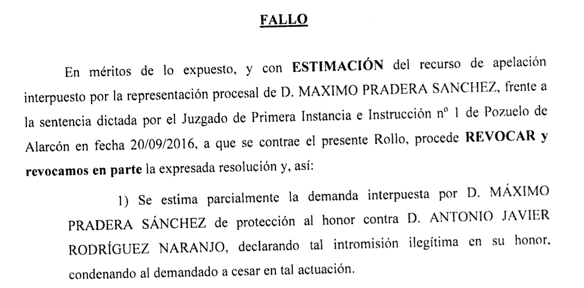 PraderaMaximo's tweet photo. @AntonioRNaranjo Gracias, @AntonioRNaranjo por INCUMPLIR la sentencia de la Audiencia Provincial de Madrid que te CONDENÓ también a CESAR en tu difamación. Procedemos a denunciarlo al Juzgado y empiezan las multas diarias. https://t.co/arya9FSyCq