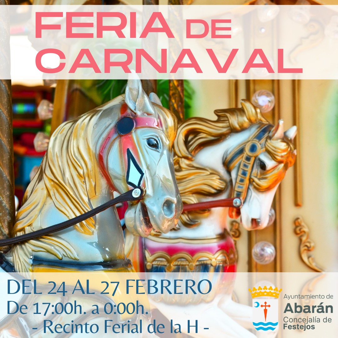🤠 🎉🎠 Abarán se citará este año con las fiestas de Carnaval en el Recinto Ferial de la 'H', donde habrá animación con la Peña Palpelillo y cantajuegos con Fantasy Show #Abarán #Cieza #Blanca #Abarandiaadia
+ info en nuestra web: abarandiaadia.com