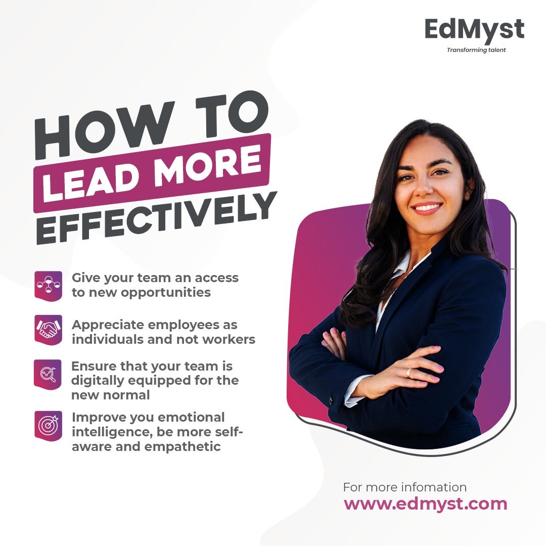 edmyst1's tweet photo. To succeed in this new environment, leaders will have to unlearn existing practices and develop new mindsets and skills. 

What are some changes you’re incorporating in your leadership style? 

#leadershipstyle #coaching #career #edmystadvantage #leadeffectively https://t.co/PfDXIO7Xl8