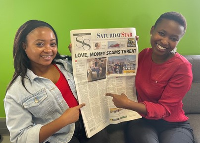 ByDesignComms's tweet photo. Nothing better in the world of PR than making front page news - @Mimecast talking about protecting yourself online, not being ‘swindled’ – well done @tshego_lebethe and team.  Thanks @saturdaystar @iol - https://t.co/AWG1iGjGHD https://t.co/a5IuafB4fR