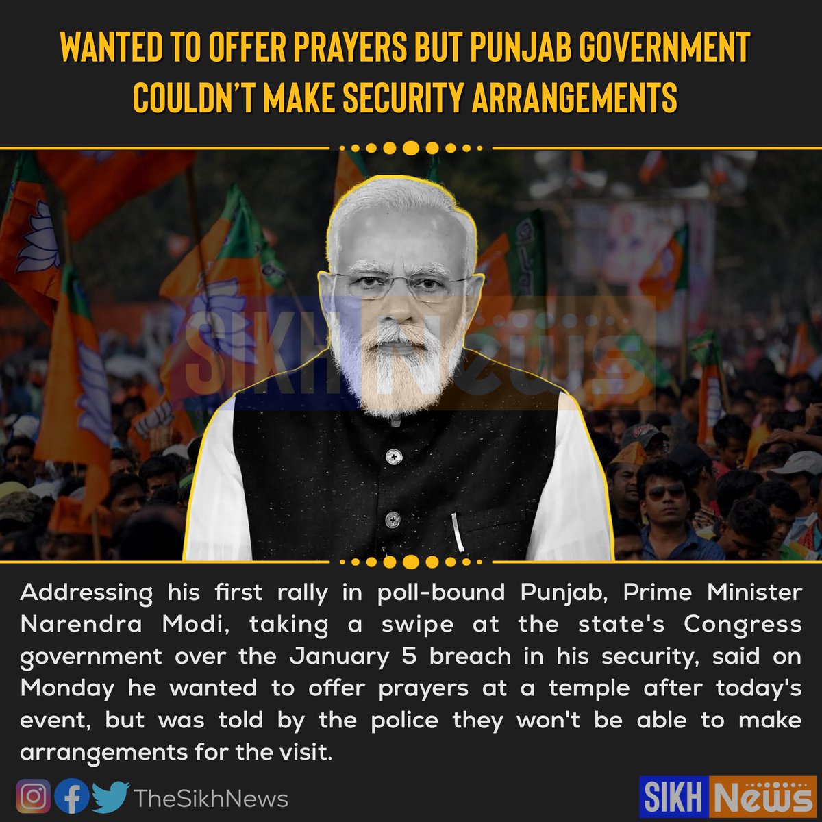 TheSikhNews's tweet photo. PM Modi attacks the Punjab government for not making security arrangements for his prayers. 

#punjabelection2022 #Modi #Bjp #thesikhnews https://t.co/agWlhWgyUK