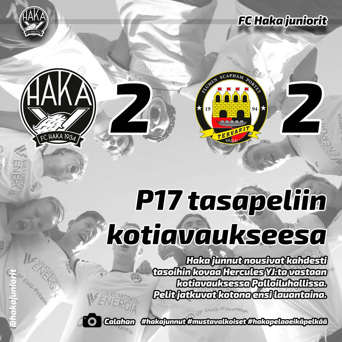 fchakajuniorit.fi/2022/02/14/p17…

Haka junnut ja Hercules YJ tasasivat pisteet P17 SM-karsinnassa. #hakajunnut #hakapelaaeikäpelkää #mustavalkoiset ☀️⚽️