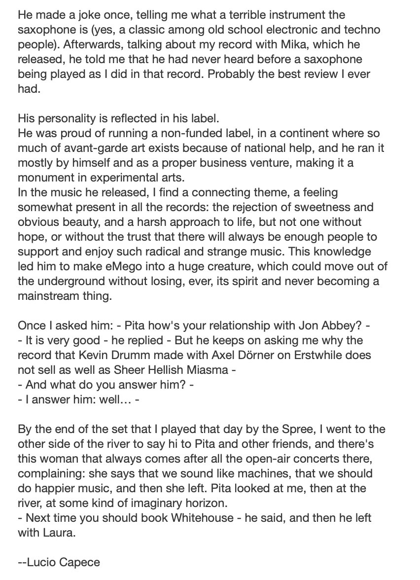 erstrecs's tweet photo. thanks so much to Lucio Capece for his thoughtful words about Peter Rehberg! 

(they are in two screen grabs below as well as on the 'Top' page on Bandcamp) https://t.co/1pmO0wBSD4