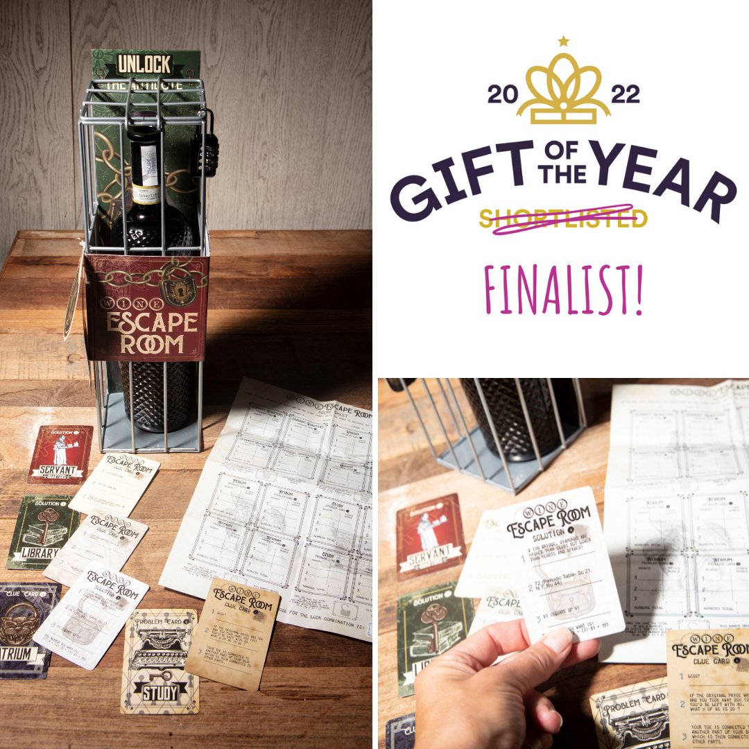 We're delighted to announce that our Wine Escape Room game is a finalist in the Gift of the Year Awards!🤩

You can cast your vote in The People’s Choice here ➡️ bit.ly/3BhKF5g 😀 #giftoftheyear #GOTY