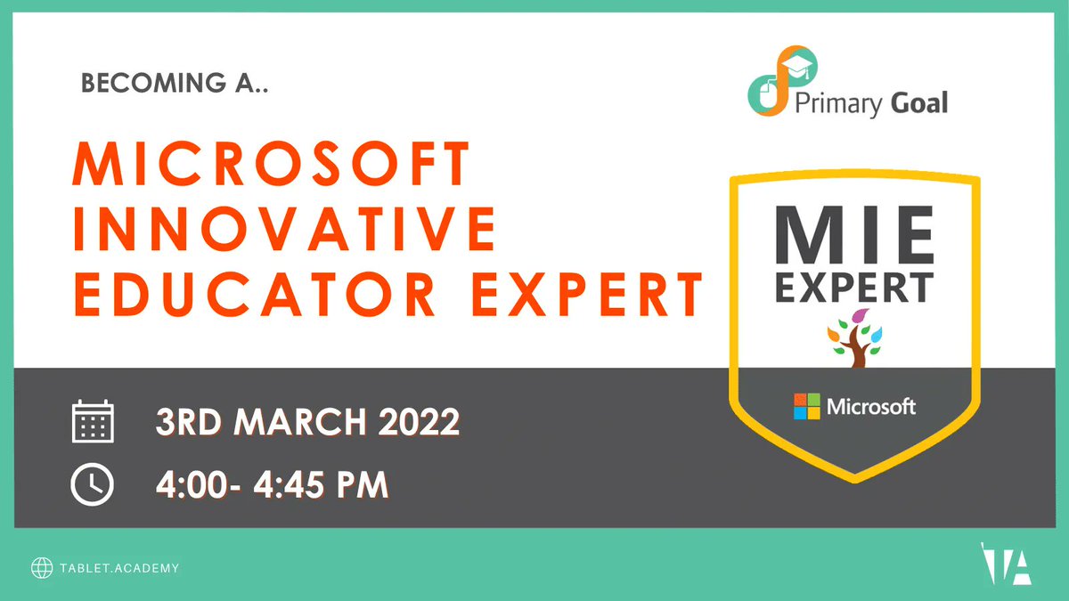 Do you use Microsoft technology at your school?  Would you like to develop your skills further? 

Find out about becoming a Microsoft Innovative Educator Expert.

Join our free webinar with @TabletAcademyUK on 3 March. 
Register at events.tablet.academy/event/pg-becom… 

#EdTech #EduTwitter