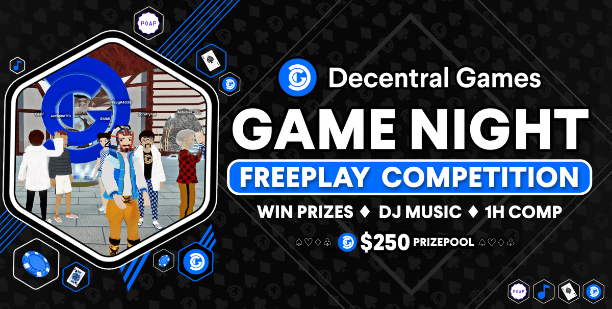 DecentralGames's tweet image. Join us for FREE Play Game Night w/ $250 in crypto prizes @ 3pm UTC / 10am EST!!!🤩🏆

Come hang out with the DG community, test your luck and have FUN!🎶🥳

👉RSVP: events.decentraland.org/event/?id=d17b…
