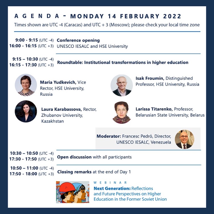 unesco_iesalc's tweet photo. 📢 #Today | Join us on the 1st day of the conference: Next Generation: Reflections and Future Perspectives on #HigherEducation in the Former Soviet. On the agenda Institutional transformations in Higher Education
Register here👉 https://t.co/TDKAPTsZLQ
#NextGenHE
#PostSovEd https://t.co/1d4tYwI3kh