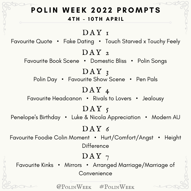 polinweek's tweet photo. Your #PolinWeek 2022 Prompts https://t.co/a7iaXAOb2a