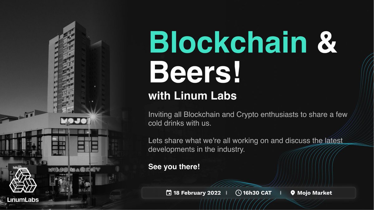 LinumLabs's tweet photo. Mark your calendars #CapeTown🌊

We’re bringing you Blockchain &amp; Beers this Friday at Mojo Market🍻 https://t.co/K5413sbZee