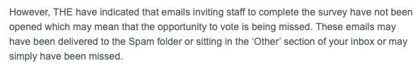 USSbriefs's tweet photo. We've been told THE is contacting unis because many of their 'fill out THE's Academic Reputation Survey emails' haven't been opened😁
These kinds of rankings cause great damage to the whole of HE. If you get a fill out #TheARS email, make sure to do the correct thing 🚮🗑️
1. https://t.co/4qMND3qWNC