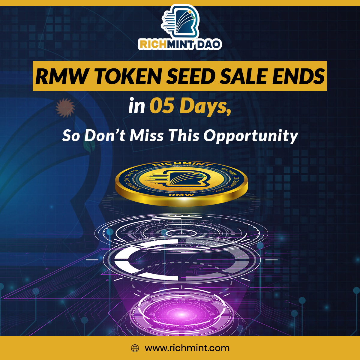 RMW Token Seed Sale ends in 05 days, so don’t miss this opportunity

BUY RMW token Here: bit.ly/richmint

#tokens #richmintdao #rmw #rmwtoken #seedsale #investment #profit #sale #opportunity #token