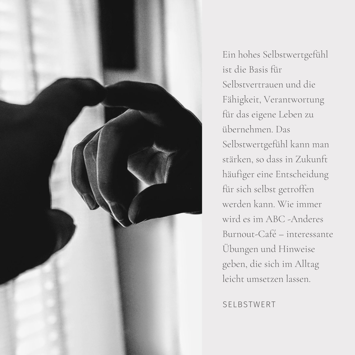 Zwei unserer ABCs dieser Woche stehen im Zeichen des Selbstwerts:  Was macht eigentlich den eigenen Wert aus? Setze ich mich für meine Bedürfnisse genauso ein, wie für die Bedürfnisse meiner Umwelt? Weitere Infos gibt es in unserer Story und auf unserer Webseite. #burnout #ifgl