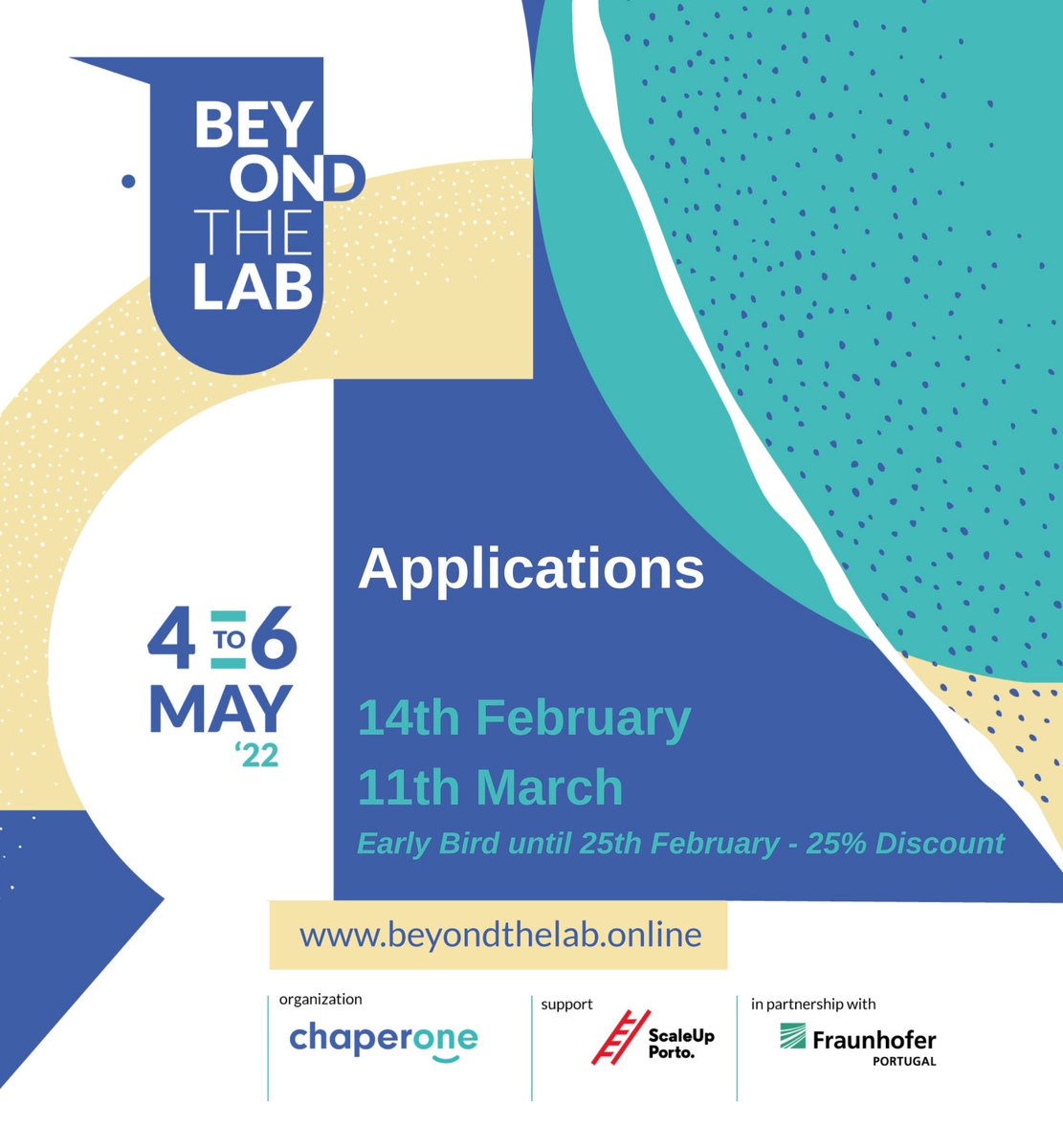 Chaperone (@chaperoneonline) on Twitter photo ❗️Applications for Beyond the Lab are NOW open until 11th March!
Early bird 👉🏼 until the 25th Feb.
This event is supported by <a href="/scaleupporto/">ScaleUp Porto</a> and co-organized with <a href="/FhP_AICOS/">Fraunhofer Portugal AICOS</a>.
Please see the link on the image bellow.
#beyondthelab
#Chaperone4scientists
#fraunhoferportugalT ❗️Applications for Beyond the Lab are NOW open until 11th March!
Early bird 👉🏼 until the 25th Feb.
This event is supported by <a href="/scaleupporto/">ScaleUp Porto</a> and co-organized with <a href="/FhP_AICOS/">Fraunhofer Portugal AICOS</a>.
Please see the link on the image bellow.
#beyondthelab
#Chaperone4scientists
#fraunhoferportugalT