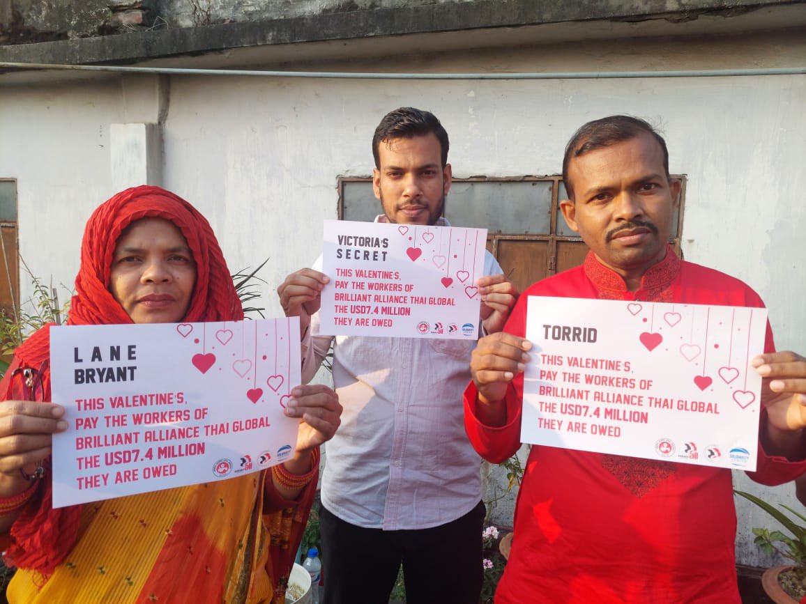 NazmaAkter73's tweet photo. Pay the workers of Brilliant Alliance Thai Global the USD7.4 million they are owed for 11 months. Stand Together! 
#victoriasecret  #Torrid  #Lanebryant  #payyourworkers @IndustriALL_GU @ProgIntl @SolidarityCntr https://t.co/ZZ4SHijjo5