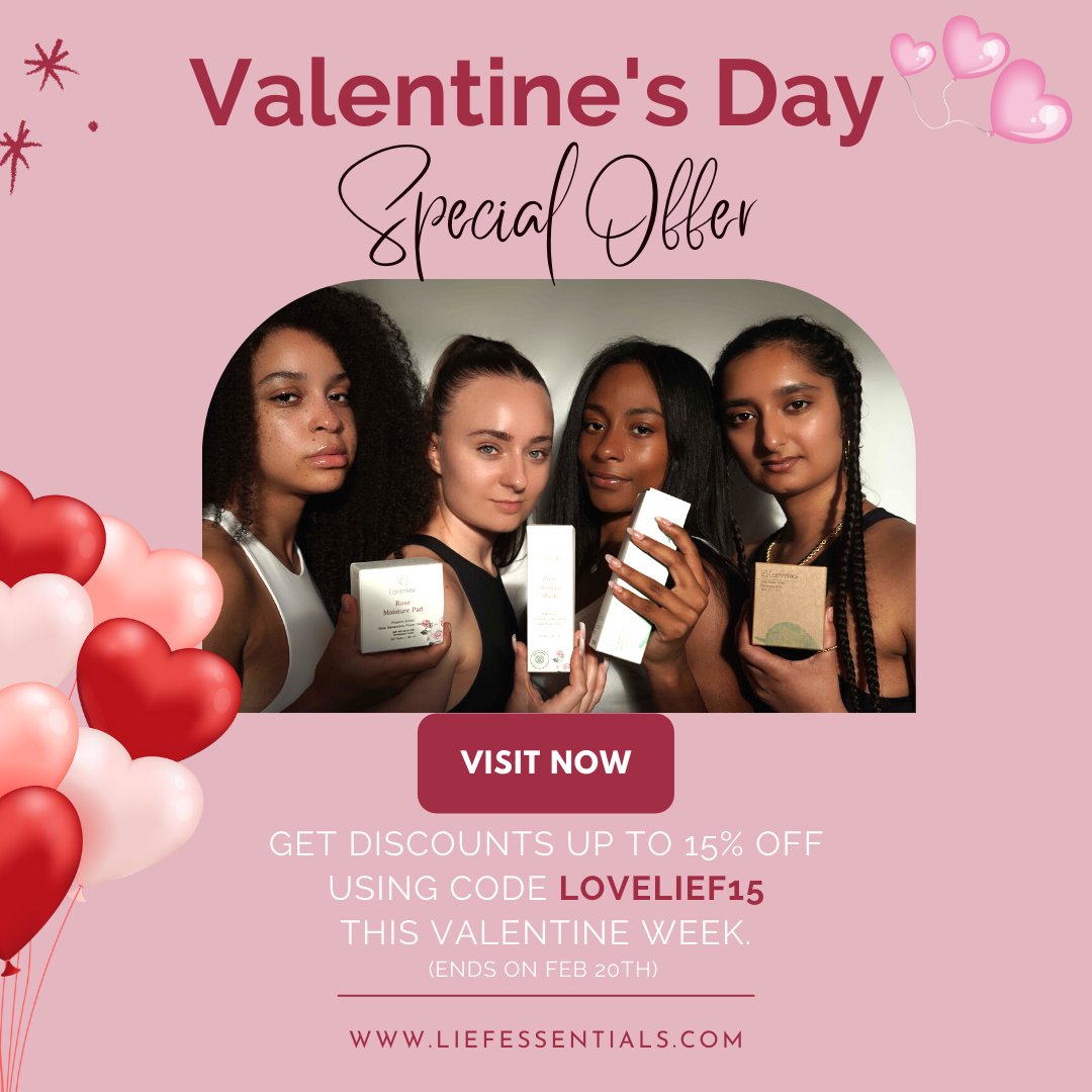 Liefessentials's tweet image. Happy Valentine’s day from us to you.
Wishing you lots of love and clear skin this season. 
Don’t miss out on our Valentine’s week promo. 15% off everything using code LOVELIEF15✨
Grab your vegan skincare products before offer ends on Feb 20th.
#LoveLief