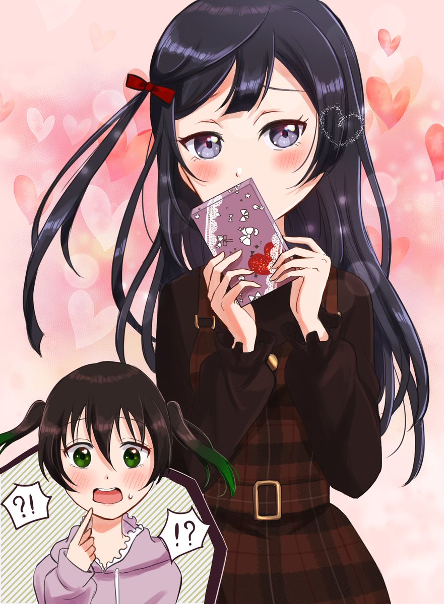 takasaki yuu ,yuuki setsuna (love live!) multiple girls black hair 2girls long hair green eyes twintails one side up  illustration images