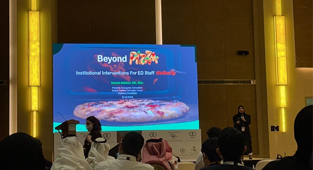 YaraAlGoraini's tweet image. Make wellbeing part of your culture - @samahabed Wellbeing its not only a slice of Pizza 🍕🤍 #SASEM2022