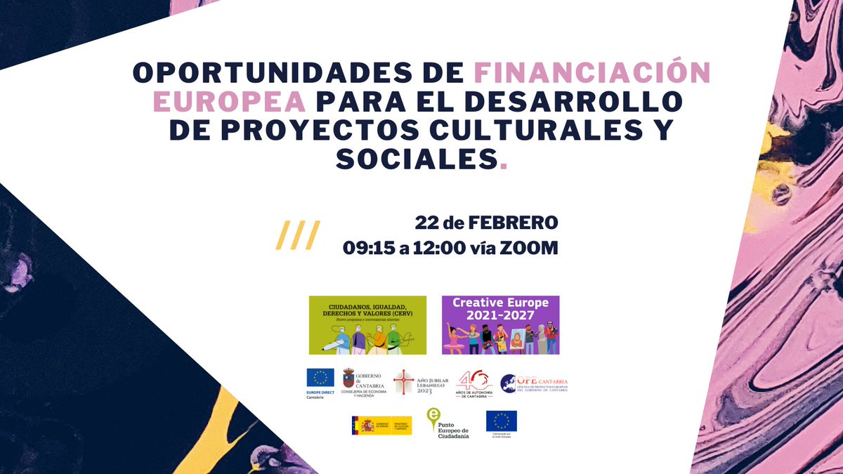 PuntoEuropeoES's tweet photo. 💰¡Apunta en la agenda! @CantabriaEuropa y la DG de Fondos Europeos organizan una jornada online informativa sobre las oportunidades de financiación europea para el desarrollo de proyectos. ¡Estaremos presentando nuestro programa #CERV!
 
📅22 FEB
ℹ️ https://t.co/PlhywhIMU1 https://t.co/B4dGLe0FaV