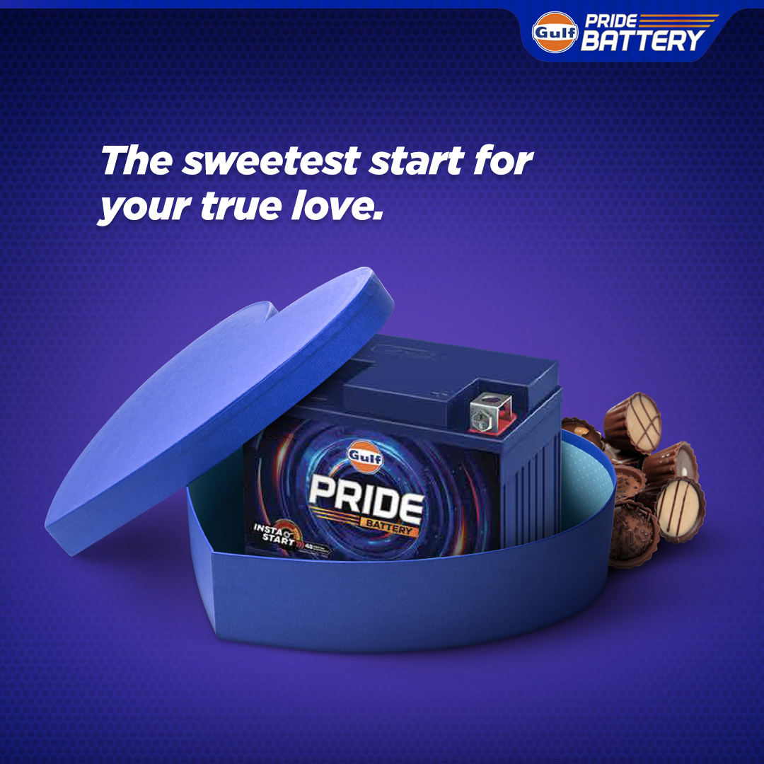 This #ValentinesDay, give your true love the gift of an always-great start. With #GulfBattery, your bike will reliably roar to life, every day. 
#love #bikelove #loveriding #ZabardastStart #vday #valentinesdaygift #happyvalentinesday #feb14 #bikes #biker #StartMastTohDinZabardast