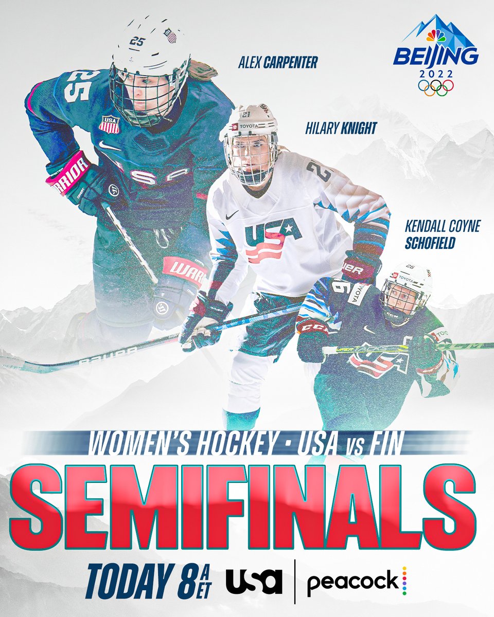 .<a href="/TeamUSA/">Team USA</a> continues their gold medal defense this morning in the women’s hockey semifinals!
 
#WatchWithUS at 8A ET on @USA_Network and @peacockTV.