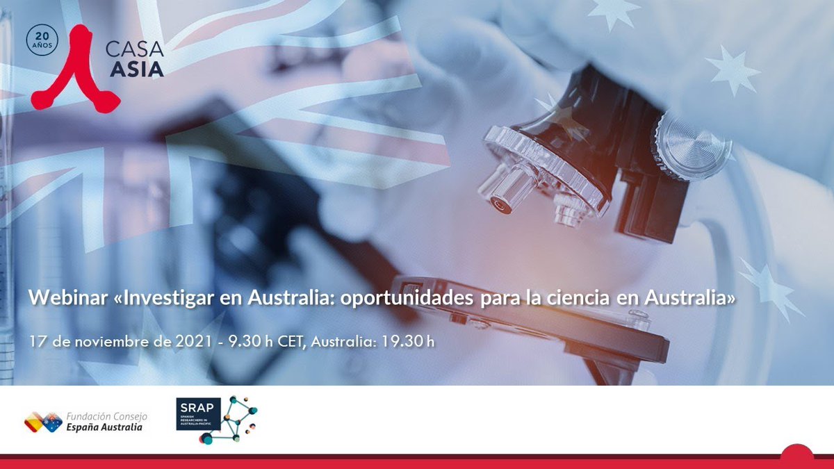 CasaAsia's tweet photo. 🇦🇺 ¿Te perdiste el webinar «Investigar en Australia: oportunidades para la ciencia en Australia»?

🔬 Con los investigadores Sofia Samper Carro, @channelnati, @Carmen_S_P, @sgleonsaval, @anafuentesf

🎦 Ya puedes consultar el vídeo completo en nuestra web:
https://t.co/oseyS2pflz https://t.co/cRjnRDo0q4
