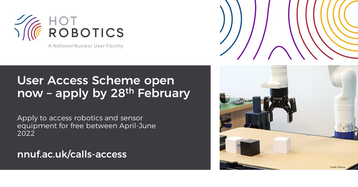 South West Nuclear Hub (@swnuclearhub) on Twitter photo Looking to test #robotics equipment for #nuclear applications?
<a href="/NNUF_UK/">National Nuclear User Facility</a> User Access Scheme round 7 open now, with free access for UK-based researchers.
🔗hotrobotics.co.uk Looking to test #robotics equipment for #nuclear applications?
<a href="/NNUF_UK/">National Nuclear User Facility</a> User Access Scheme round 7 open now, with free access for UK-based researchers.
🔗hotrobotics.co.uk