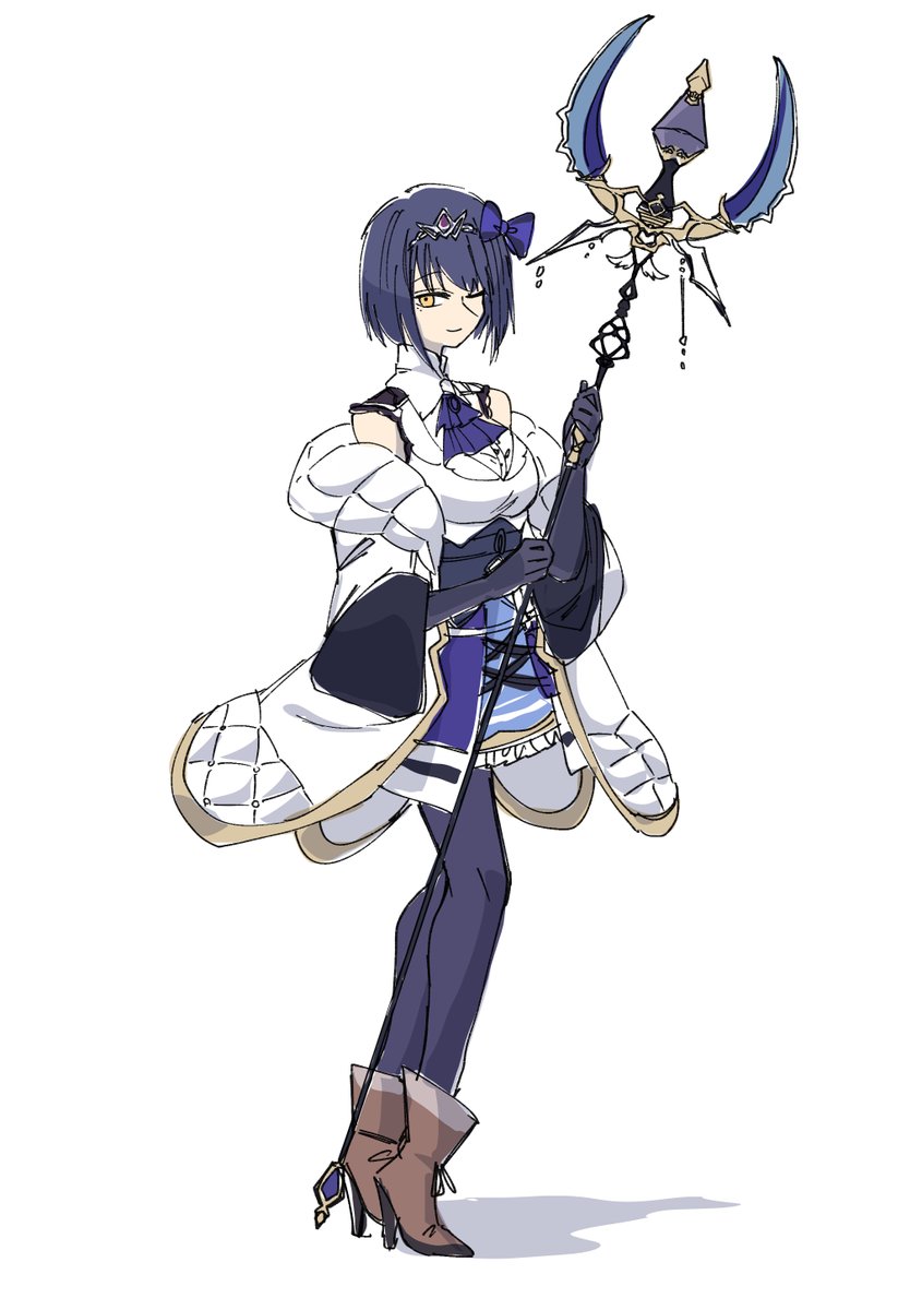 1girl solo holding weapon holding weapon white background yellow eyes  illustration images