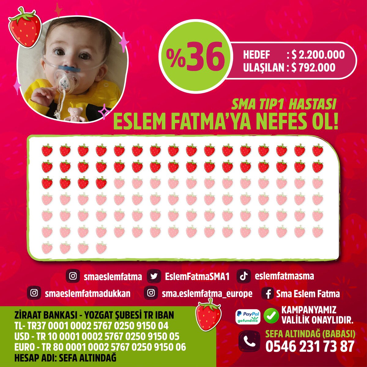 Kardesimsma's tweet photo. Değerli ailemiz; Sizlerin destek, bağış ve katkılarıyla % 36 olduk.🙏🏻
Eslem Fatma bizim için mücadele verirken, bizde onun için mücadelemizi sonuçlanana kadar sürdüreceğiz.🍓🕊 https://t.co/Uyir0phIZI