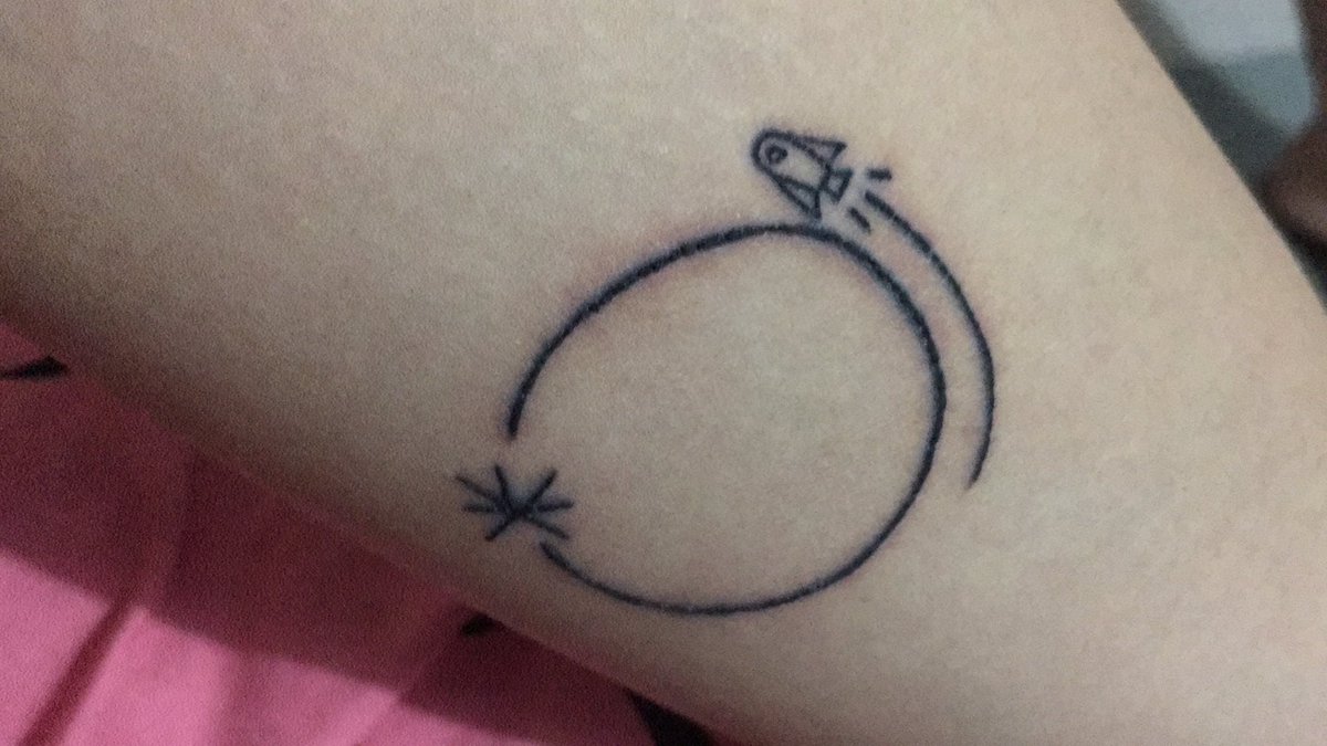 JapMaeve's tweet photo. hello! it’s been a while and I just want to share this tattoo i got hehe. i edited out some of the wiz project logo parts cause i want to show the rocket just just goes on forever just like izone to me ^__^ https://t.co/ZwaHtkkSt2