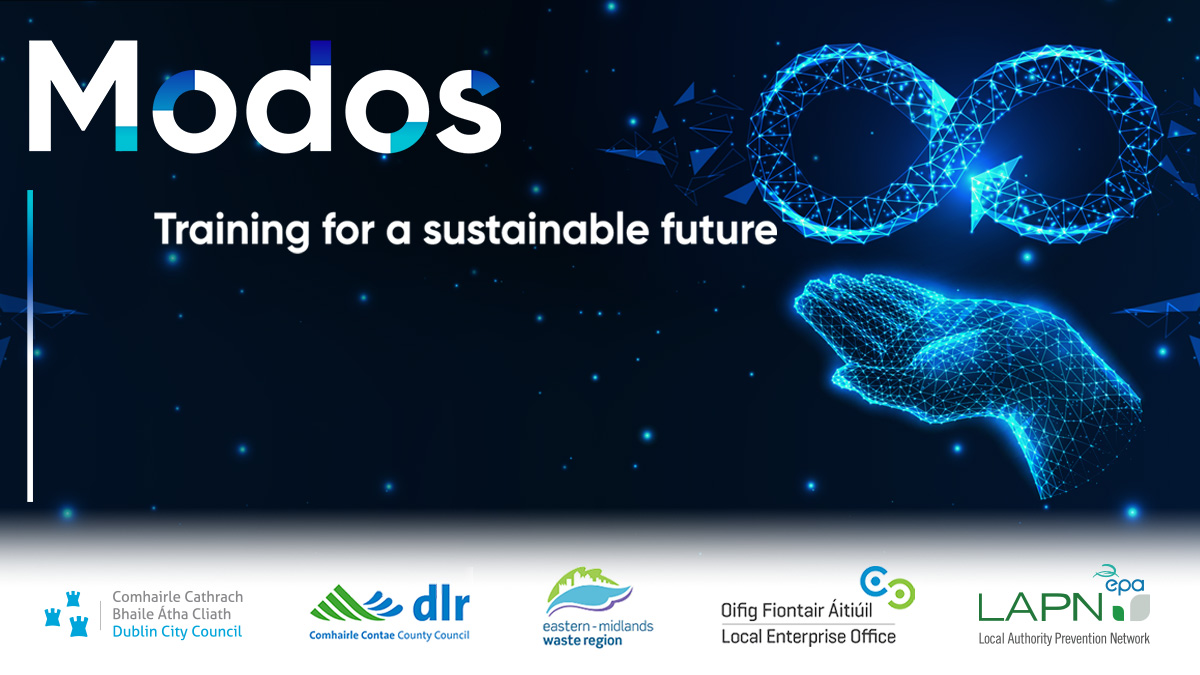 DCCEconDev's tweet image. Want to make your business more environmentally sustainable and save money? You need to sign up for MODOS, an online training course for SMEs about the circular economy – a new economic model that turns waste into opportunity. #modos.ie