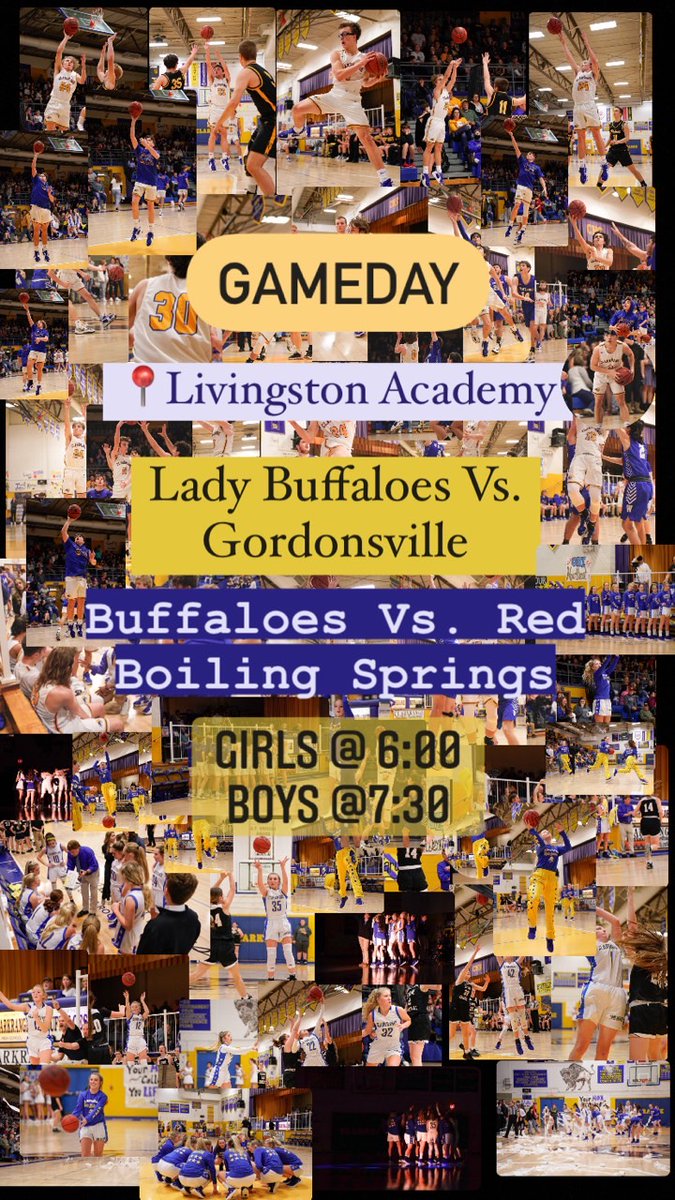 1st Round of District Tournament:
Location: Livingston Academy 
Girls: Start at 6:00 PM vs Gordonsville 
Boys :Start at 7:30 PM vs Red Boiling Springs

Come out and support Buffalo Nation!
We will be going live for both games on our FB page! facebook.com/CHSBuffaloBask…