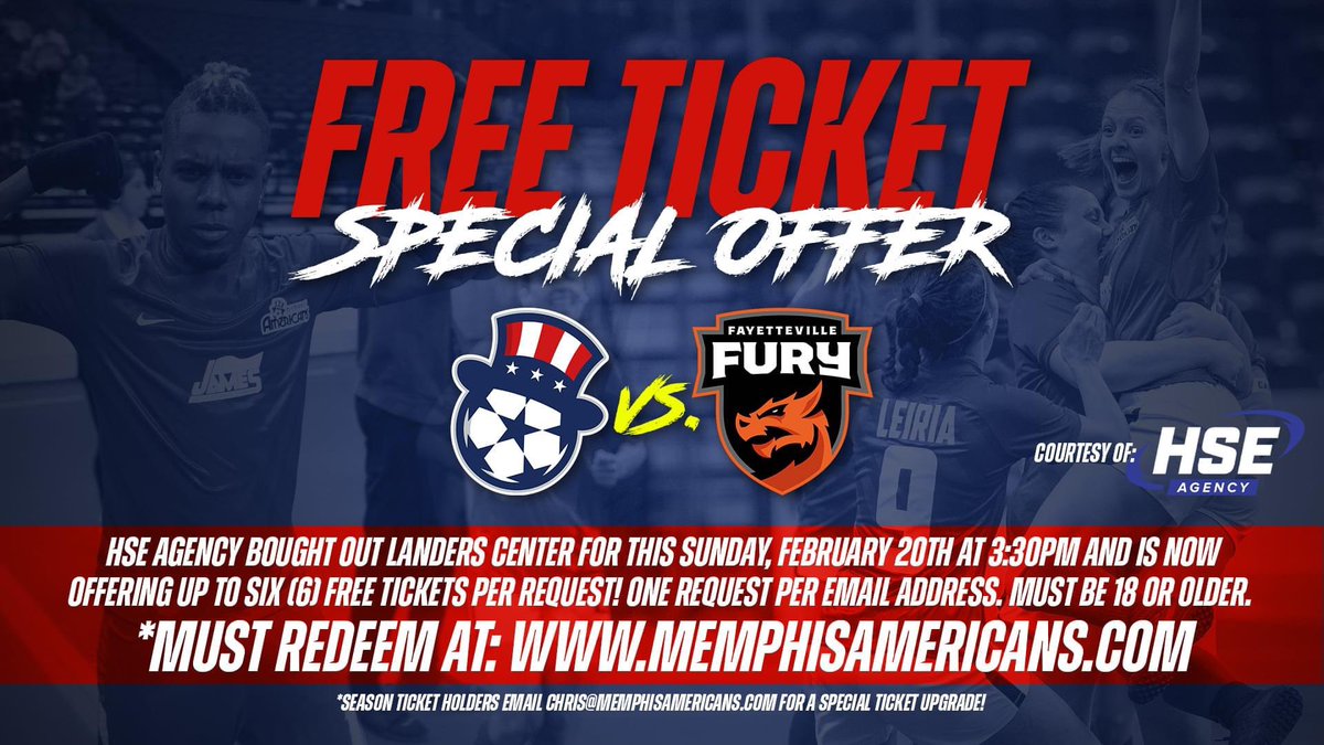 MemAmericans's tweet photo. Happy #ValentinesDay Memphis Americans fans!! Nothing says "WE LOVE YOU" more than FREE TICKETS right?!?
GET YOURS NOW π https://t.co/zhxeIVNBS1
**IMPORTANT DETAILS BELOW**
#BluffCitySoccer #FreeTickets #RiseUp901 #901ForAll #MemphisAmericans https://t.co/vFne4vg3Xy