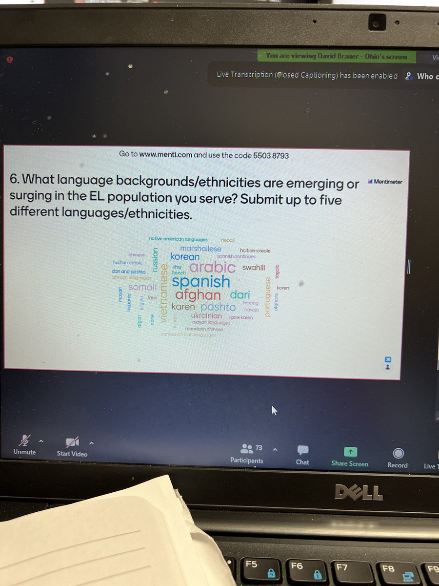 Tricia_Kerr_123's tweet photo. Enjoying meeting with my #ELCollaborative with @CCSSO! Always encouraging and informative and interesting to see the language groups we are seeing emerging in our respective states. #StatesLeading Thanks to David Brauer from Ohio leading us in menti:) https://t.co/kCwqKH4KlU