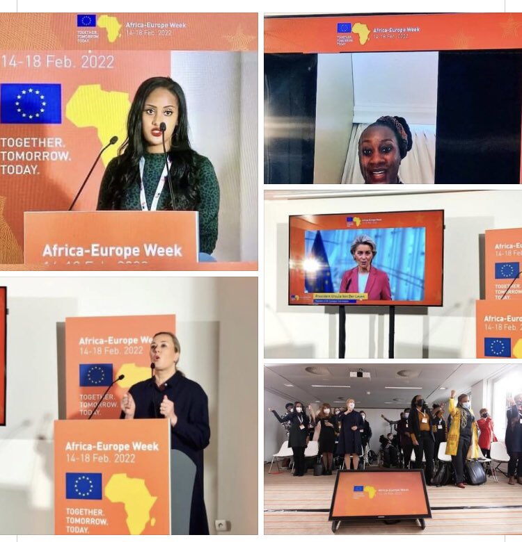 The  #AfricaEuropeWeek officially started with #YouthDay ahead of the #AUEUSummit. 
@ChidoCleoMpemba gave opening remarks, alongside the EU Youth Advisor <a href="/bitania_lulu/">Bitania Lulu Berhanu</a> 
“Young people will become a formidable force,through platforms created for collaboration,dialogue and exchange”