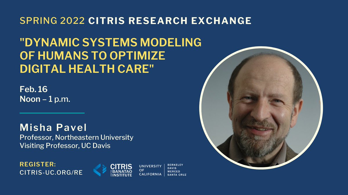 citrisnews's tweet image. This Wednesday 2/16 at noon, @Northeastern&apos;s Misha Pavel describes a path for transforming medicine from reactive sick care to proactive health care. Join the discussion: 🔹 bit.ly/citris-re22spr…

#CITRISRE @KhouryCollege @NUBouve @UCDavis_Nursing