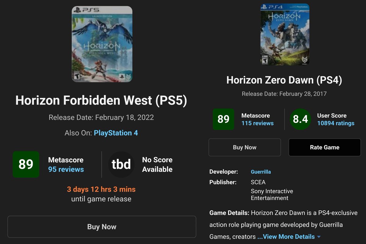 metacritic on X: Horizon Forbidden West reviews will start going up on  Monday Feb 14 at 12:01am Pacific:  What's your  Metascore prediction for this one?  / X