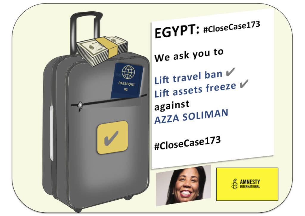 AmandaCBarnes's tweet photo. Free @AzzaSoliman1 from all restrictions #CloseCase173 @AlsisiOfficial @AIUKCCNAT https://t.co/6Vhi8YK3c2