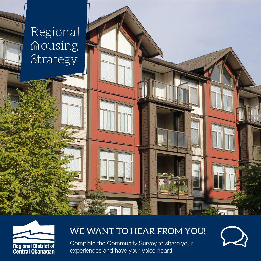 RDCOkanagan's tweet image. Share your thoughts about housing in the #CentralOkanagan. Complete a short community survey as we develop a Regional Housing Strategy.  Details and survey link at rdco.com/housing
#Kelowna #WestKelowna #LakeCountry #Peachland #WestbankFirstNation #OkanaganIndianBand